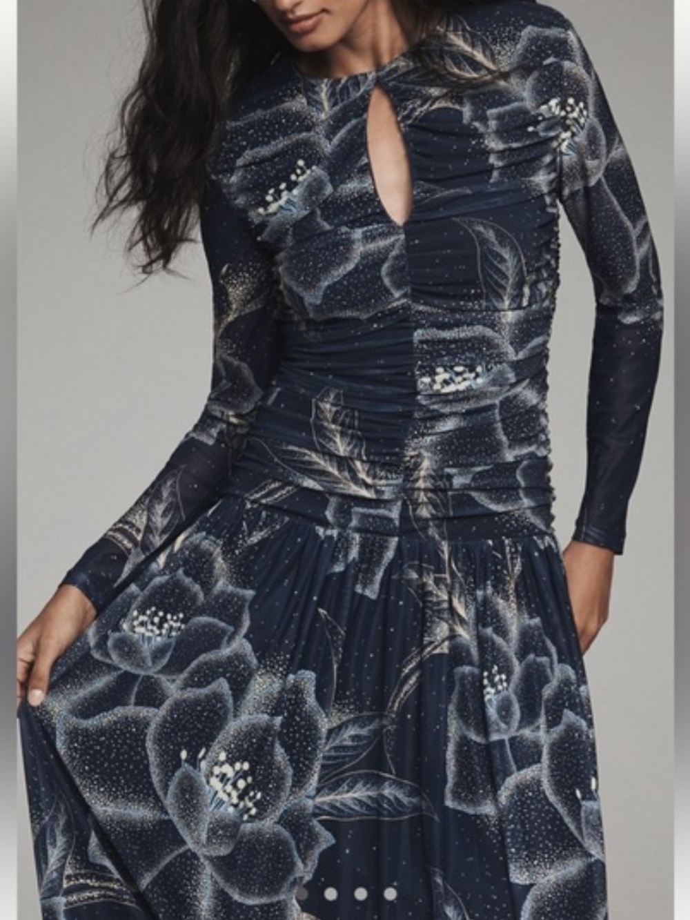 Farm Rio x Anthropologie Navy and White Floral Long-Sleeve Maxi Dress - Picture 3 of 3